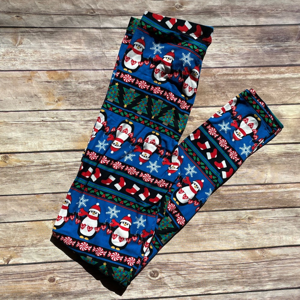 With Love Derek Christmas Leggings Jr M Penguins Tree Candy Snowflakes